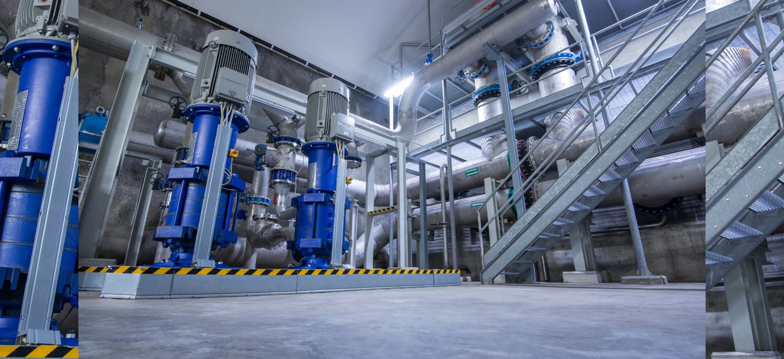 Pump hall inside a water treatment plant
